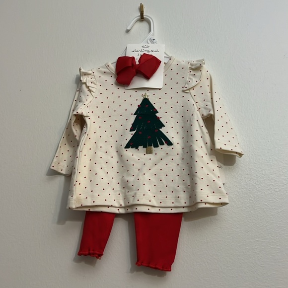 Starting Out Christmas Tree Long Sleeve Top & Ruffle Hem Leggings Set - Picture 2 of 9